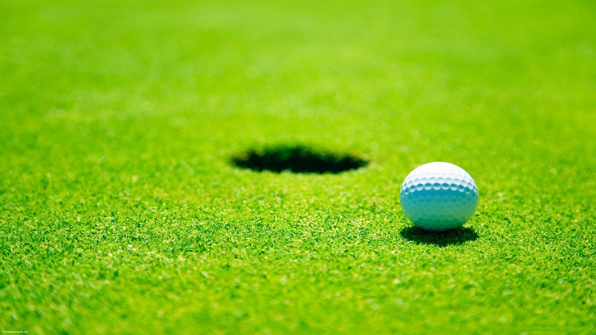 Golf ball inches from the hole on a putting green